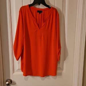 Orange Relaxed Boxy Blouse with Long Sleeves